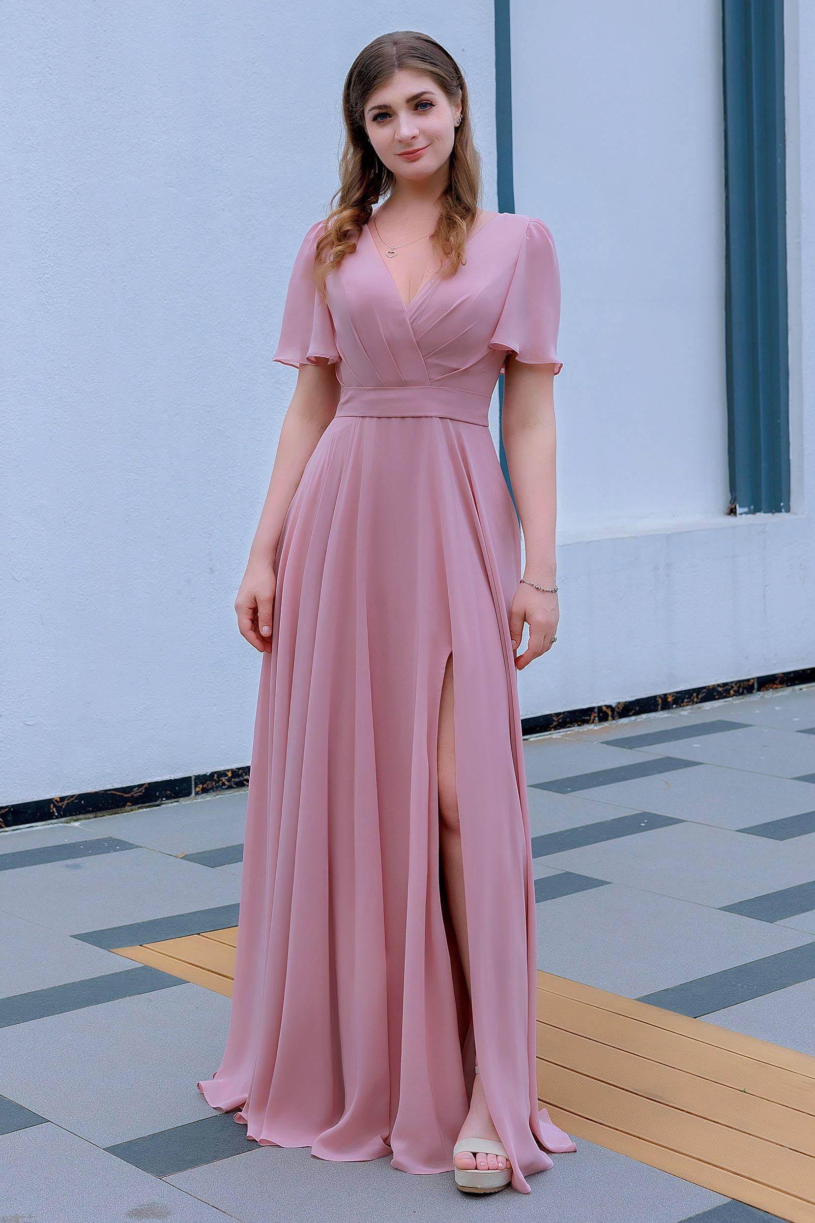 A-Line Floor Length Chiffon Bridesmaid Dress CB0719 - COCOMELODY